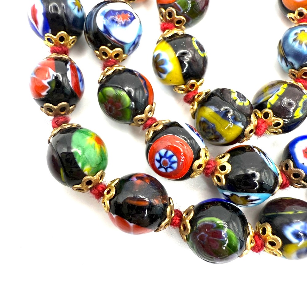 Murano Millefiori‎ Necklace Vintage Floral Glass Beaded Italy Colorful 18" READ - Picture 6 of 11
